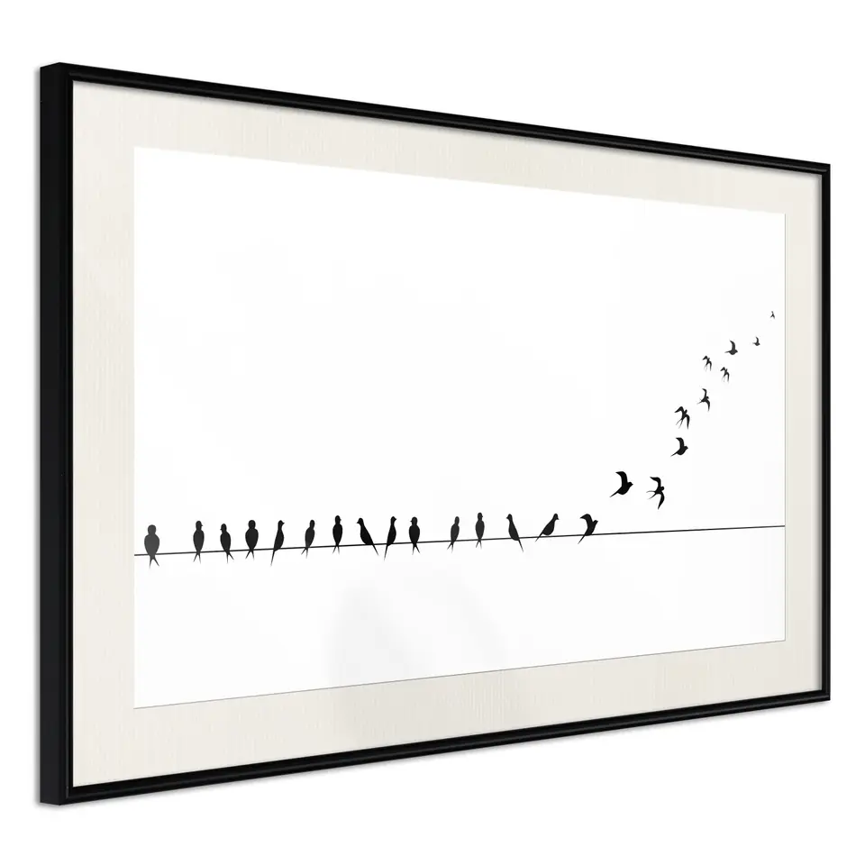 ⁨Poster - Birds on the cord (size 30x20, finish Black frame with passe-partout)⁩ at Wasserman.eu