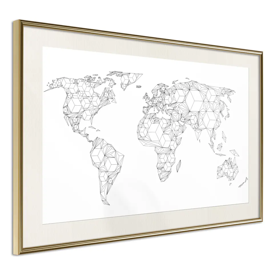 ⁨Poster - The world of diamonds and triangles (size 30x20, finish Gold frame with passe-partout)⁩ at Wasserman.eu