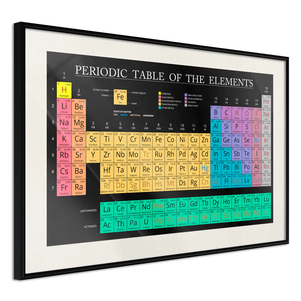 ⁨Poster - Periodic table of elements (size 60x40, finish Black frame with passe-partout)⁩ at Wasserman.eu