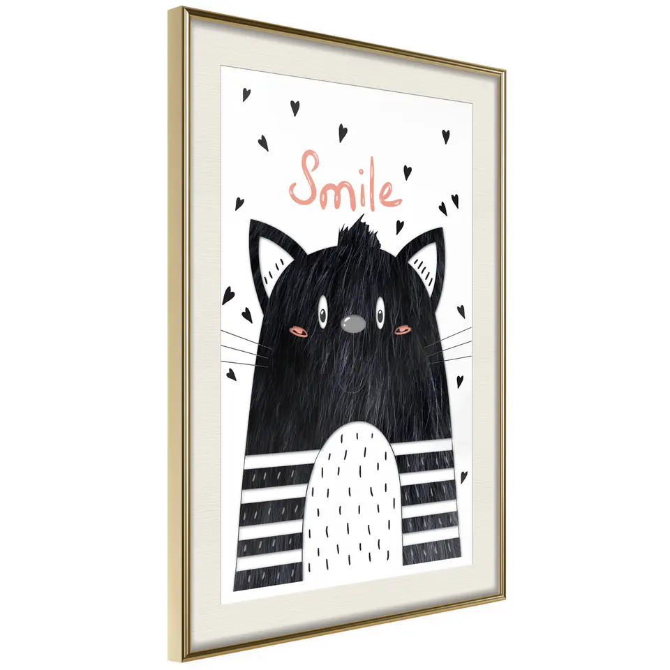 ⁨Poster - Cheerful kitten (size 20x30, finish Gold frame with passe-partout)⁩ at Wasserman.eu