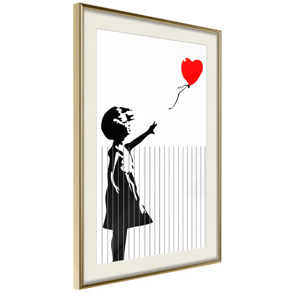 ⁨Poster - Banksy: Love is in the Bin (size 20x30, finish Gold frame with passe-partout)⁩ at Wasserman.eu