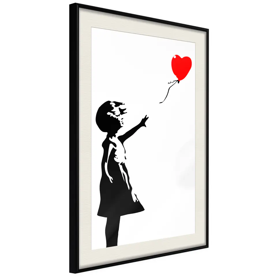 ⁨Poster - Banksy: Girl with Balloon I (size 20x30, finish Black frame with passe-partout)⁩ at Wasserman.eu