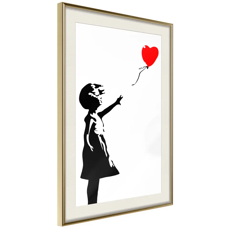 ⁨Poster - Banksy: Girl with Balloon I (size 20x30, finish Gold frame with passe-partout)⁩ at Wasserman.eu