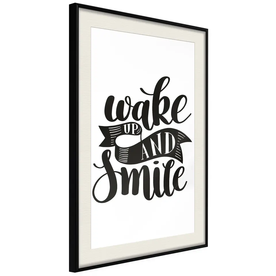 ⁨Plakat - Wake up and smile [Poster] (rozmiar 40x60, wykończenie Rama czarna z passe-partout)⁩ w sklepie Wasserman.eu