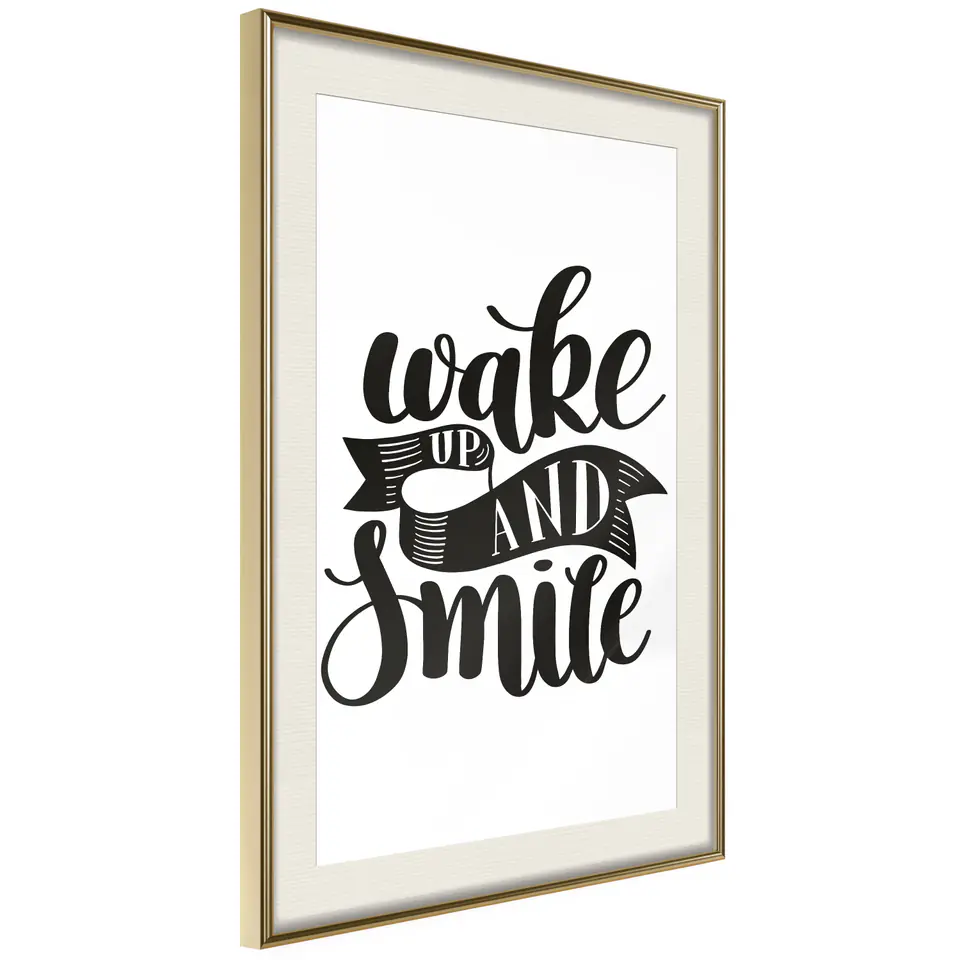 ⁨Plakat - Wake up and smile [Poster] (rozmiar 20x30, wykończenie Rama złota z passe-partout)⁩ w sklepie Wasserman.eu