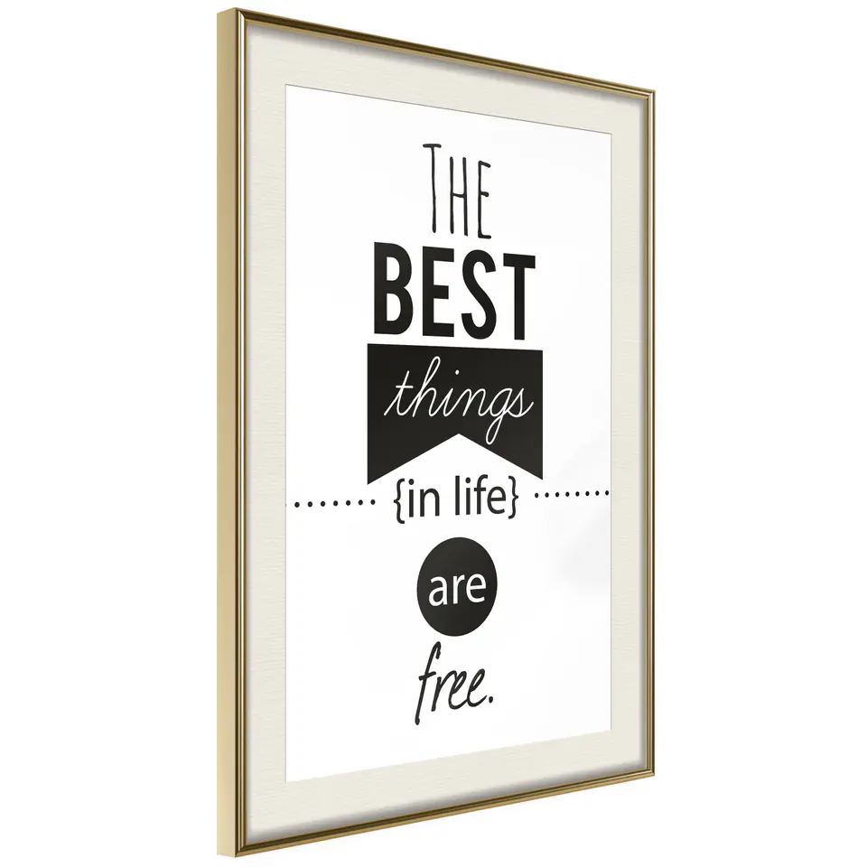 ⁨Plakat - The best things in life are free [Poster] (rozmiar 20x30, wykończenie Rama złota z passe-partout)⁩ w sklepie Wasserman.eu