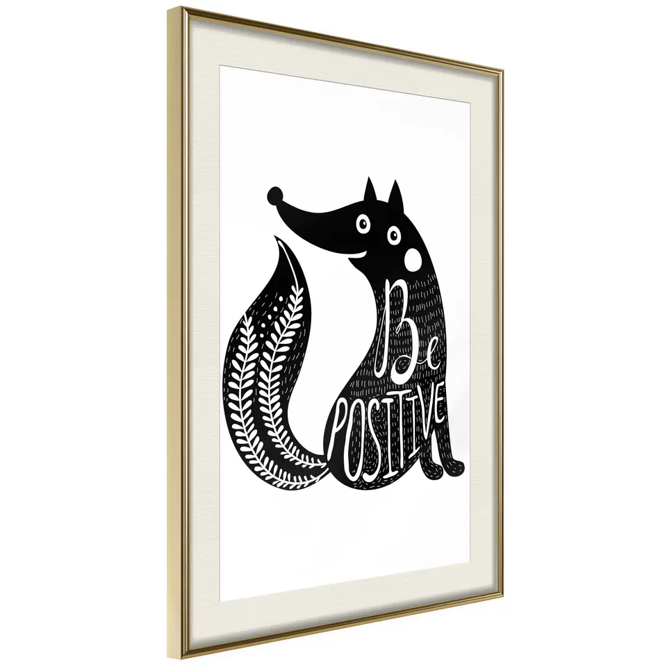 ⁨Poster - Positive fox (size 20x30, finish Gold frame with passe-partout)⁩ at Wasserman.eu