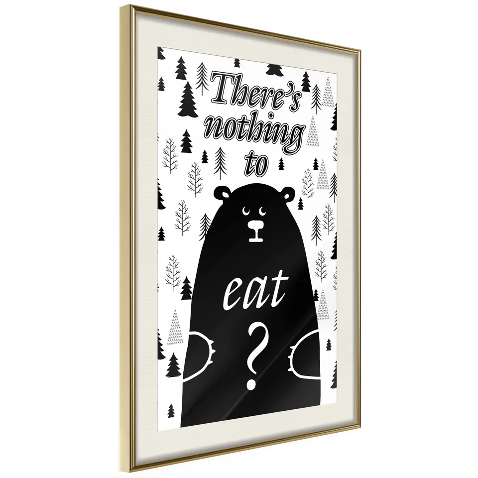 ⁨Poster - Hungry bear (size 20x30, finish Gold frame with passe-partout)⁩ at Wasserman.eu