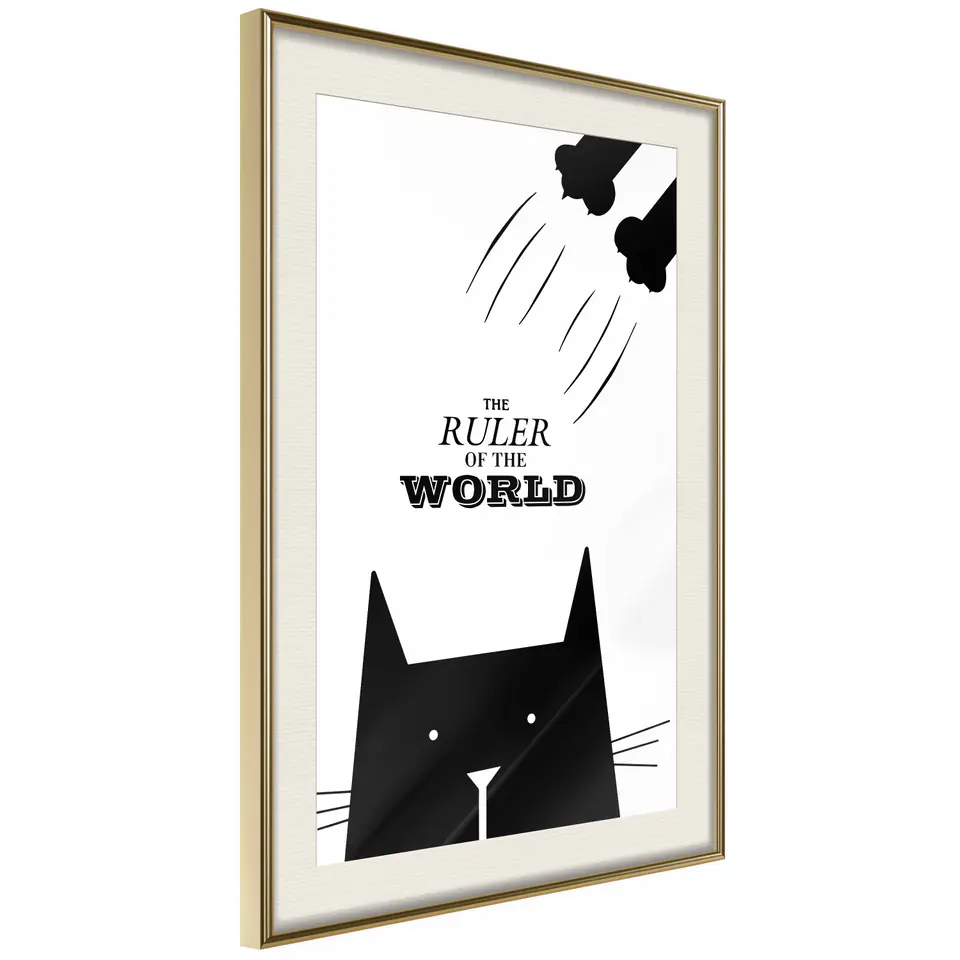 ⁨Poster - Overbearing cat (size 30x45, finish Gold frame with passe-partout)⁩ at Wasserman.eu