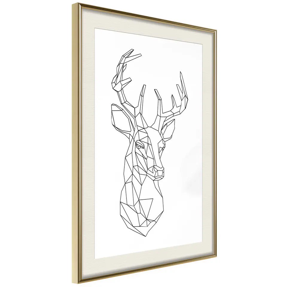 ⁨Poster - Minimalist deer (size 40x60, finish Gold frame with passe-partout)⁩ at Wasserman.eu