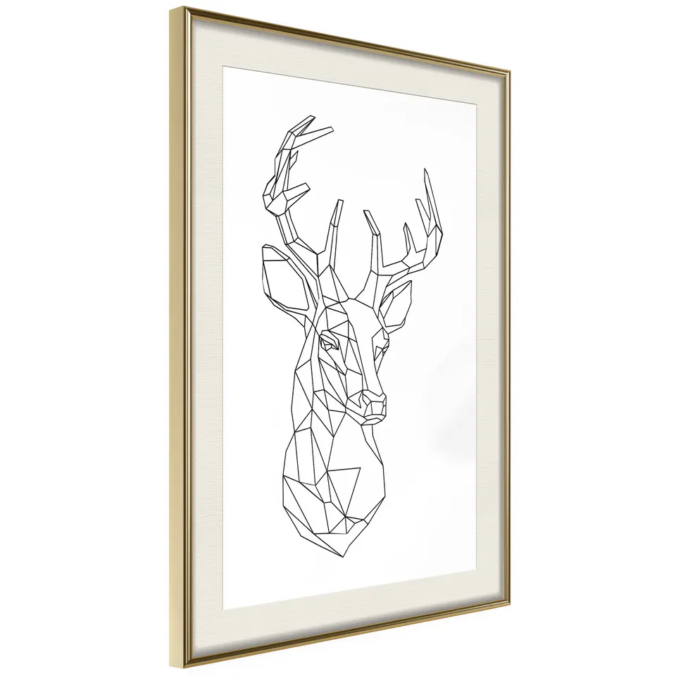 ⁨Poster - Minimalist deer (size 30x45, finish Gold frame with passe-partout)⁩ at Wasserman.eu