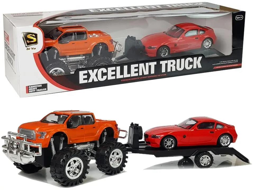 Zestaw Pojazdów Pomarańczowy Monster Truck Czerwone BMW Laweta 58 cm w sklepie Wasserman.eu
