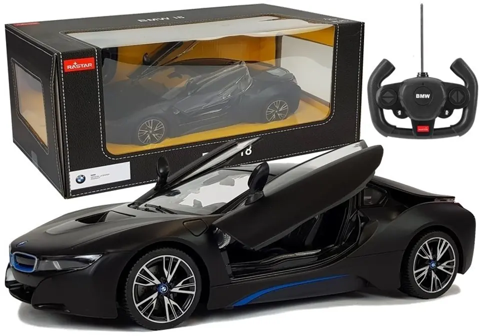 ⁨Auto R/C BMW i8 Rastar 1:14 Czarny Drzwi Automatyczne⁩ w sklepie Wasserman.eu