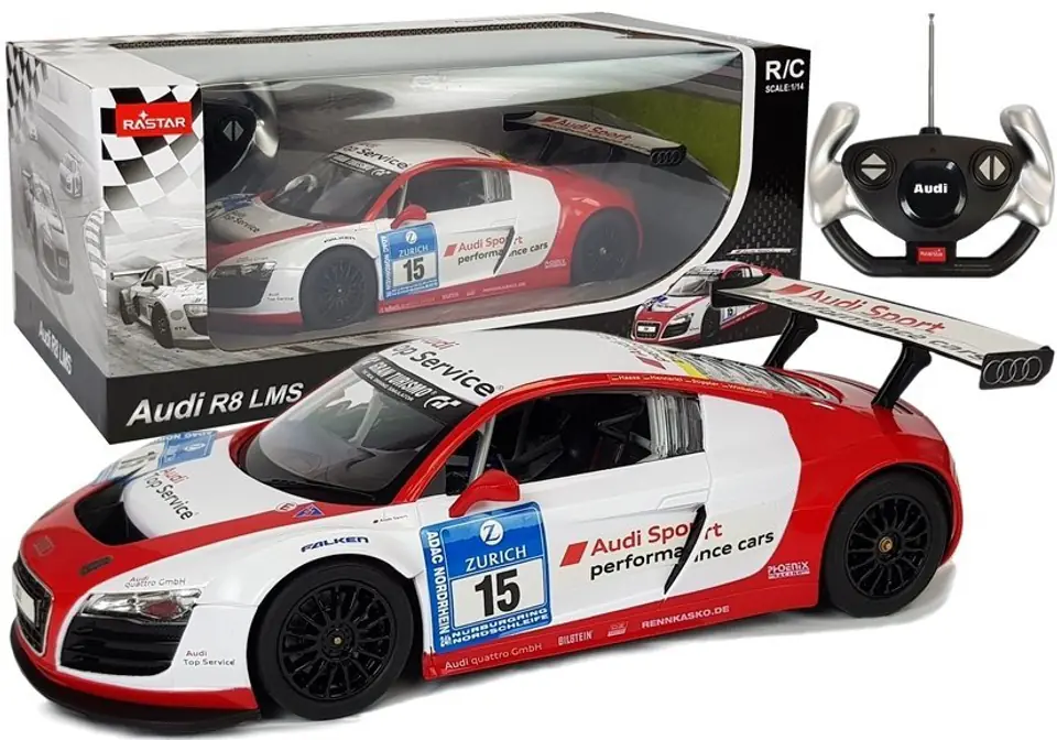 ⁨Auto R/C Audi R8 LMS Rastar 1:14 Biało-Czerwone⁩ w sklepie Wasserman.eu