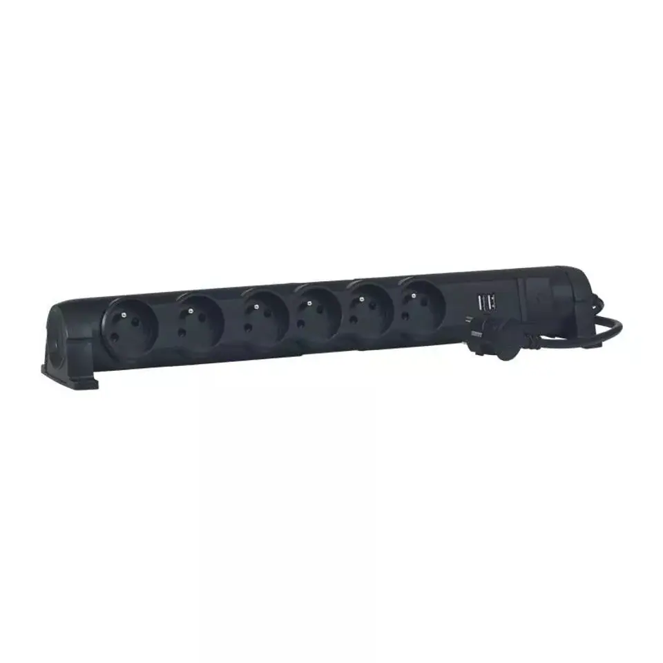 Extension cord 6x2P+Z+2USB 1,5m, black at Wasserman.eu