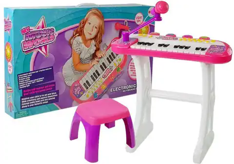 ⁨Keyboard ze Statywem Krzesełko Mikrofon Dźwięk Światła Różowy⁩ w sklepie Wasserman.eu