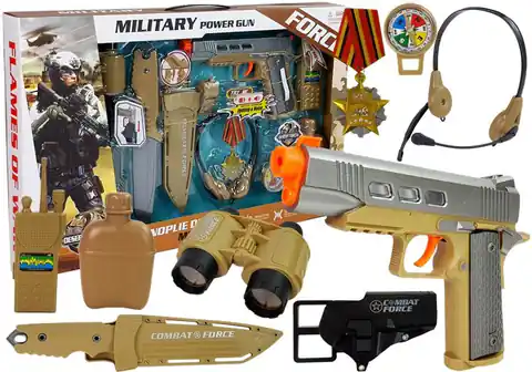 ⁨Military Kit with Accessories Pistol Knife Binoculars Headphones Whistle Walkie-talkie Light Green⁩ at Wasserman.eu