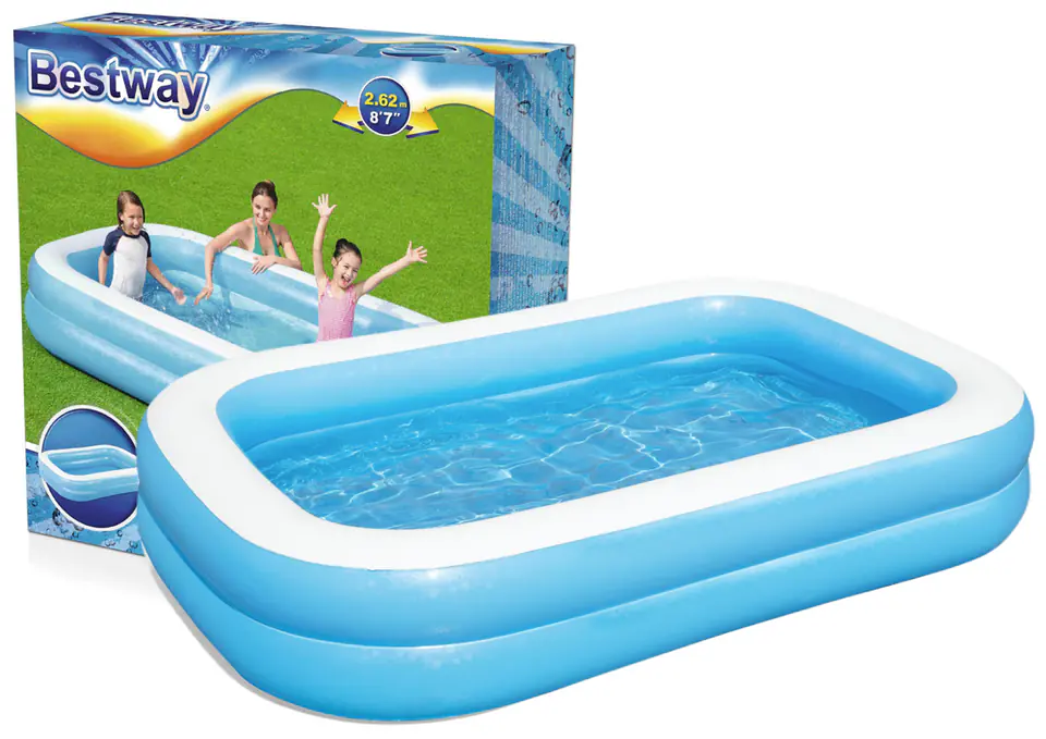 ⁨Bestway 54006 LARGE INFLATABLE POOL FAMILY RECTANGULAR BLUE 262cm x 175cm x 51cm⁩ at Wasserman.eu