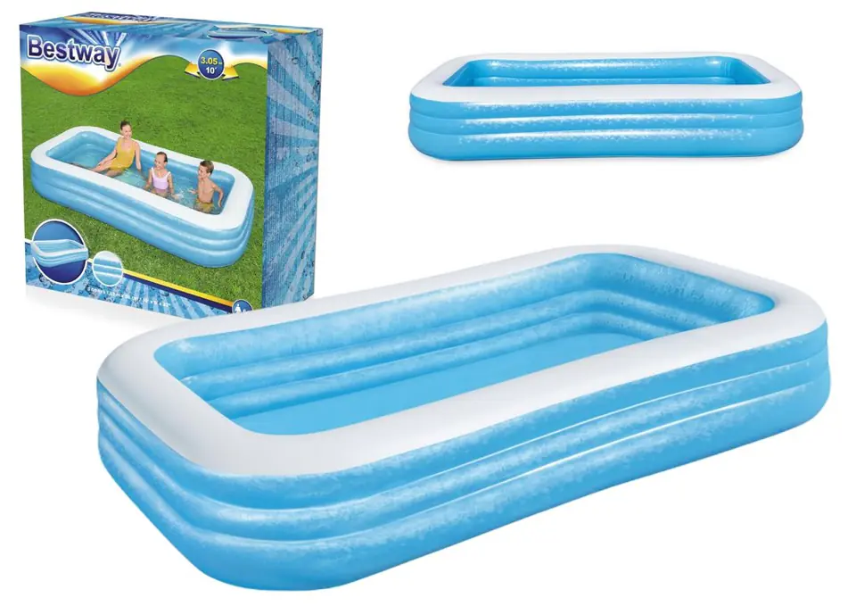 ⁨Bestway 54009 LARGE INFLATABLE POOL FAMILY RECTANGULAR 305cm x 183cm x 56cm⁩ at Wasserman.eu