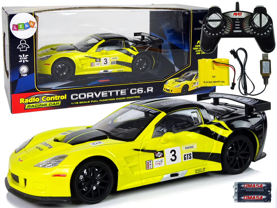 ⁨Auto Sportowe Wyścigowe R/C 1:18 Corvette C6.R Żółty 2.4 G Światła⁩ w sklepie Wasserman.eu