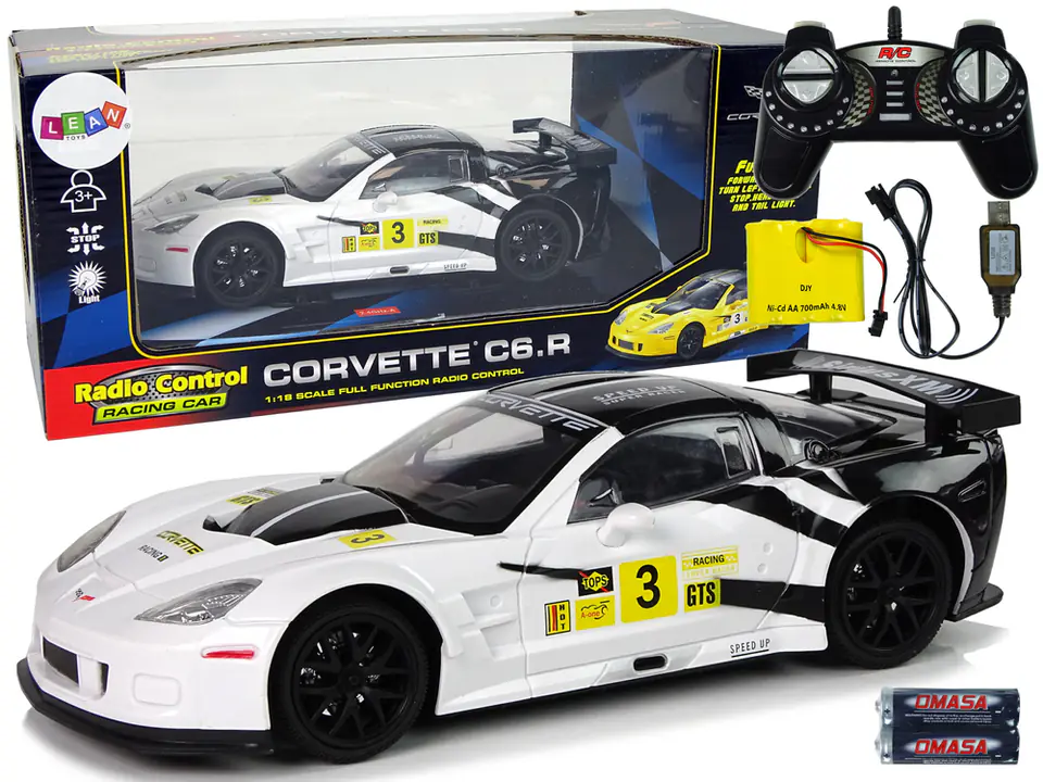 ⁨Auto Sportowe Wyścigowe R/C 1:18 Corvette C6.R Biały 2.4 G Światła⁩ w sklepie Wasserman.eu