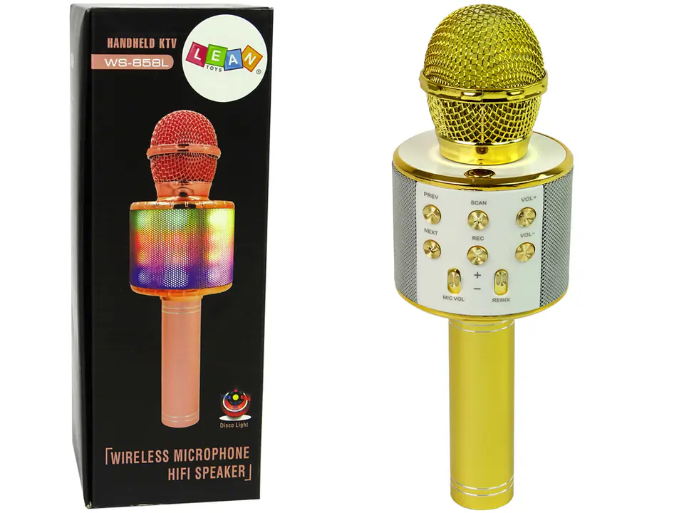 ⁨Mikrofon Bezprzewodowy USB Głośnik Nagrywanie Karaoke Model WS-858 Złoty⁩ w sklepie Wasserman.eu