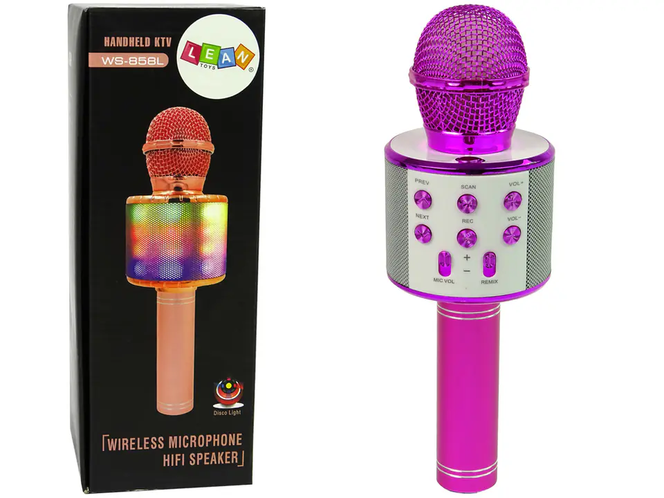 ⁨Mikrofon Bezprzewodowy USB Głośnik Nagrywanie Karaoke Model WS-858 Różowy⁩ w sklepie Wasserman.eu