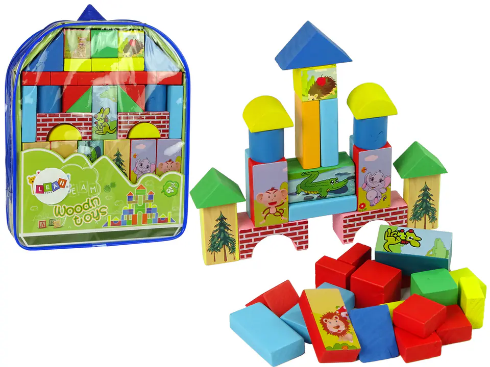 Set of wooden blocks with animals lock in a backpack at Wasserman.eu