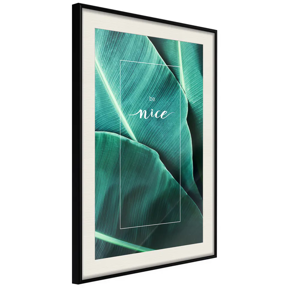 ⁨Poster - Banana leaves with message (green) (size 20x30, finish Black frame with passe-partout)⁩ at Wasserman.eu
