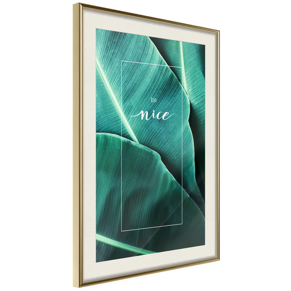 ⁨Poster - Banana leaves with message (green) (size 20x30, finish Gold frame with passe-partout)⁩ at Wasserman.eu