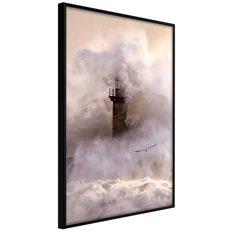 ⁨Poster - Lighthouse during a storm (size 20x30, finish Frame black)⁩ at Wasserman.eu