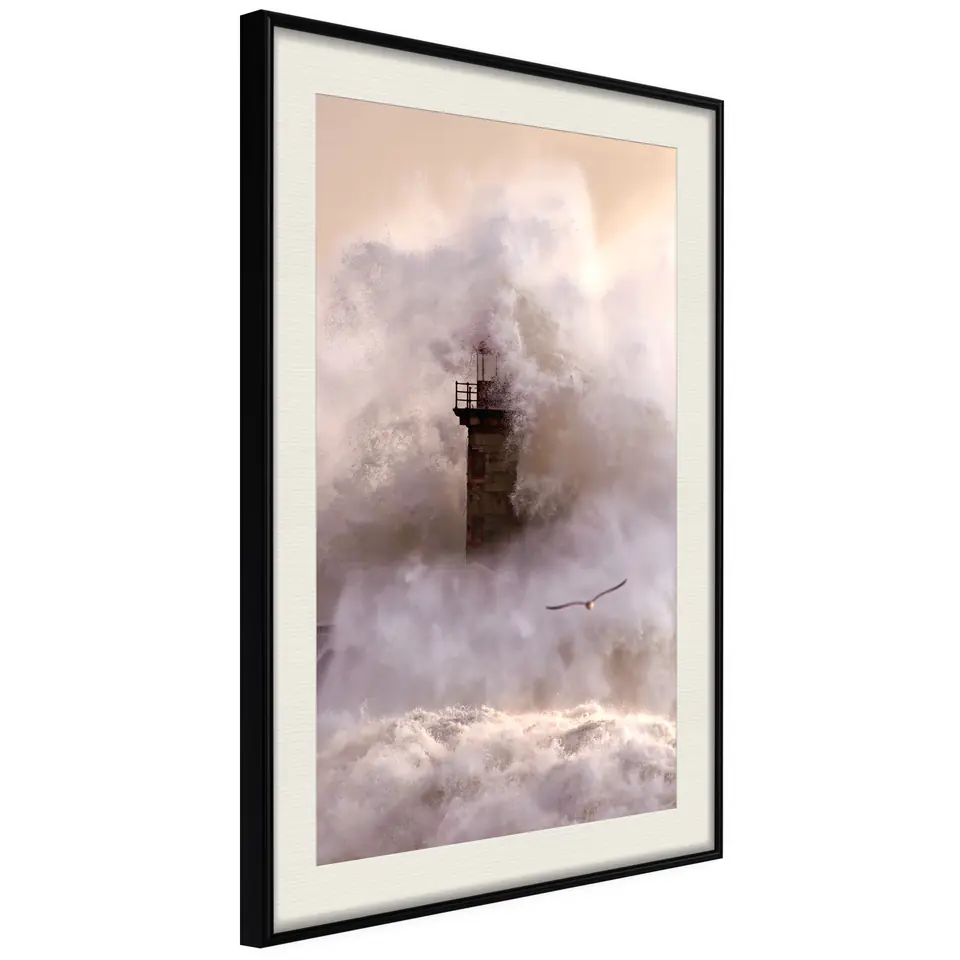 ⁨Poster - Lighthouse during a storm (size 20x30, finish Black frame with passe-partout)⁩ at Wasserman.eu