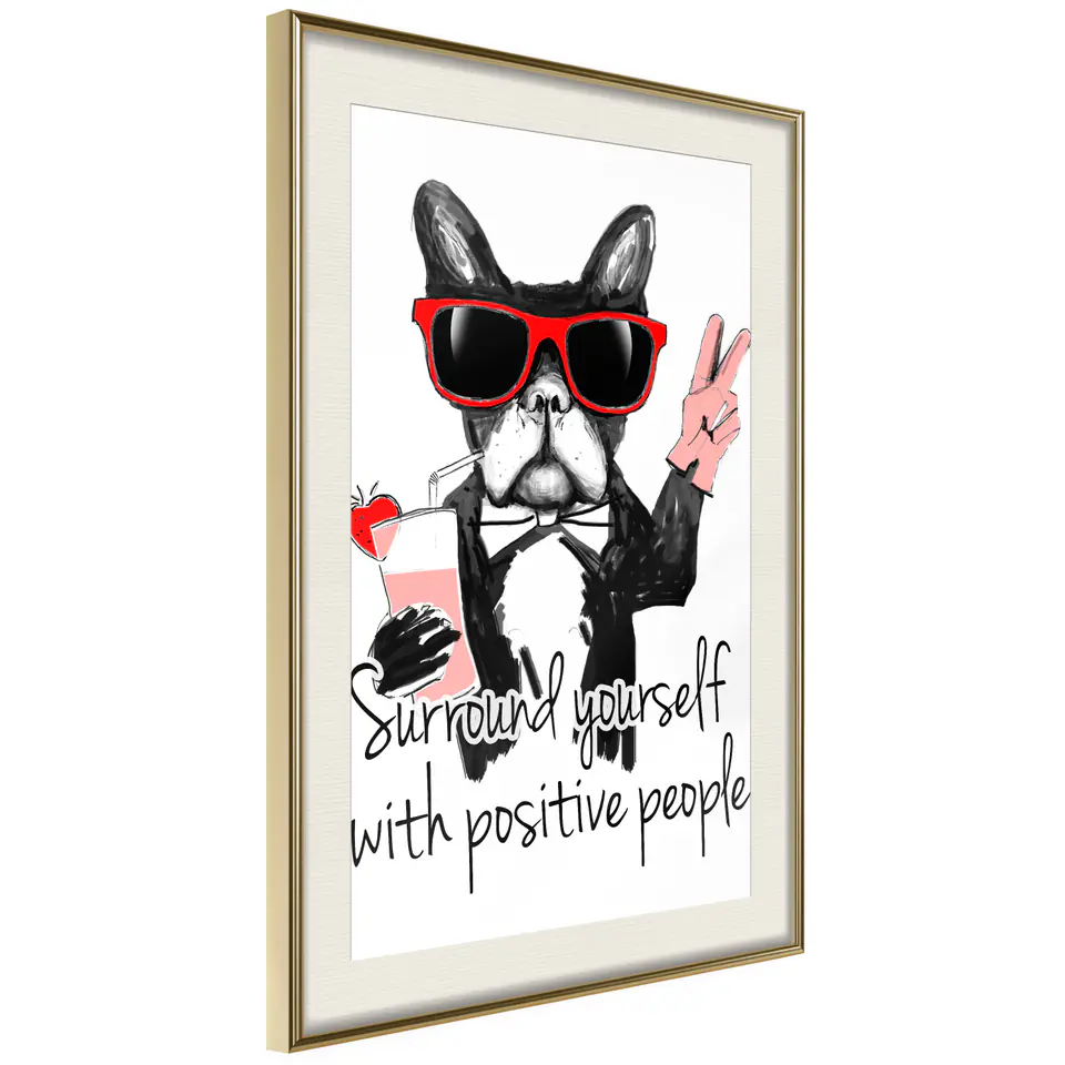 ⁨Poster - Positive Bulldog (size 20x30, finish Gold frame with passe-partout)⁩ at Wasserman.eu