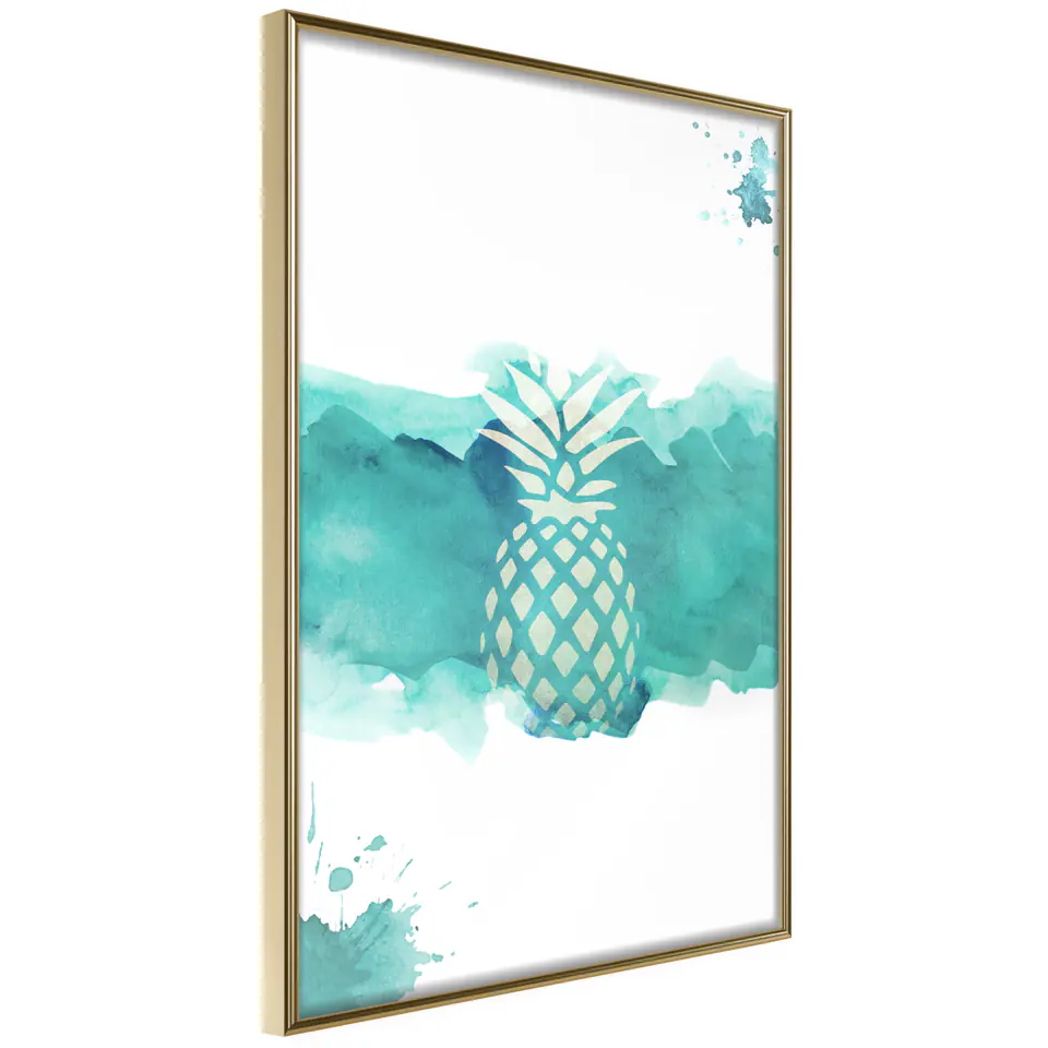 ⁨Plakat - Ananas w akwarelach [Poster] (rozmiar 20x30, wykończenie Rama złota)⁩ w sklepie Wasserman.eu