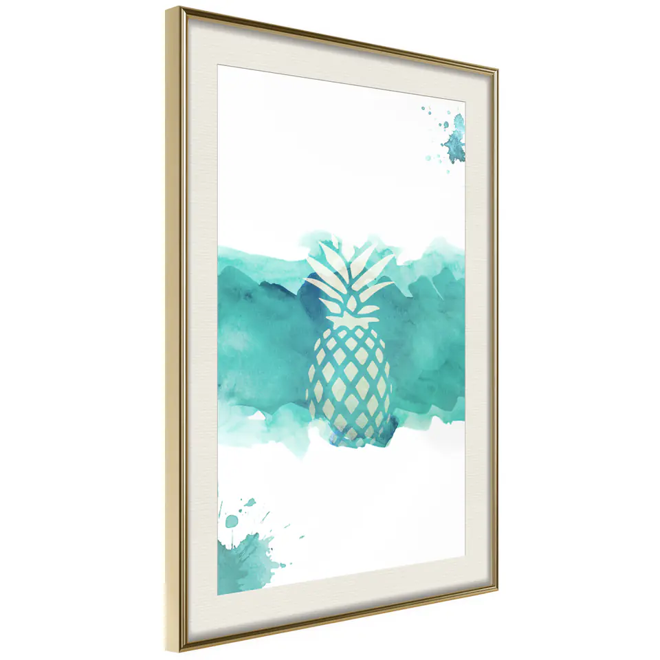 ⁨Plakat - Ananas w akwarelach [Poster] (rozmiar 20x30, wykończenie Rama złota z passe-partout)⁩ w sklepie Wasserman.eu