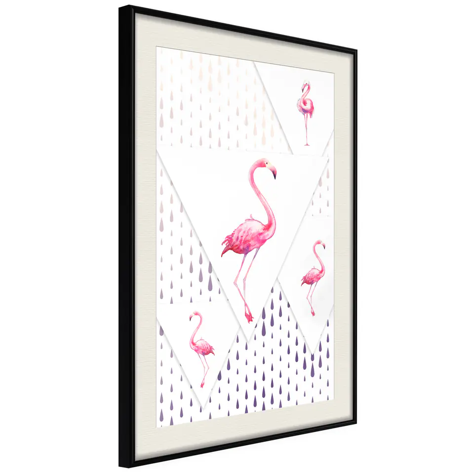 ⁨Poster - Flamingos and triangles (size 20x30, finish Black frame with passe-partout)⁩ at Wasserman.eu