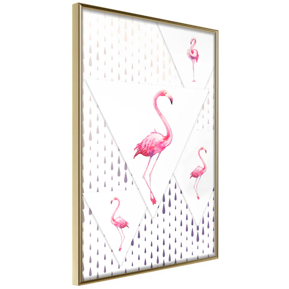 ⁨Poster - Flamingos and triangles (size 20x30, finish Gold frame)⁩ at Wasserman.eu
