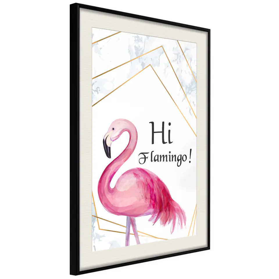 ⁨Plakat - Hi flamingo! [Poster] (rozmiar 30x45, wykończenie Rama czarna z passe-partout)⁩ w sklepie Wasserman.eu