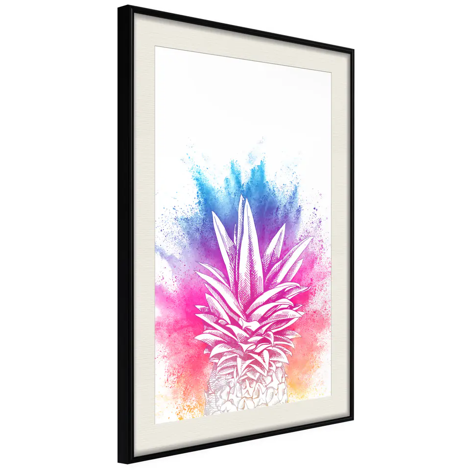 ⁨Poster - Rainbow pineapple plume (size 40x60, finish Black frame with passe-partout)⁩ at Wasserman.eu