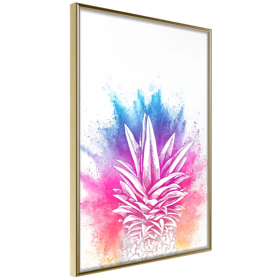 ⁨Poster - Rainbow pineapple plume (size 20x30, gold frame finish)⁩ at Wasserman.eu