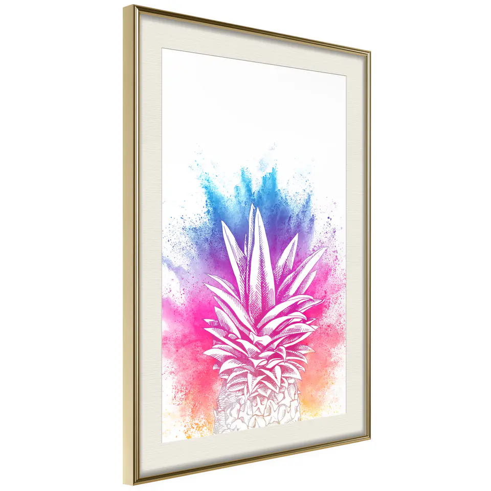⁨Poster - Rainbow pineapple plume (size 20x30, finish Gold frame with passe-partout)⁩ at Wasserman.eu