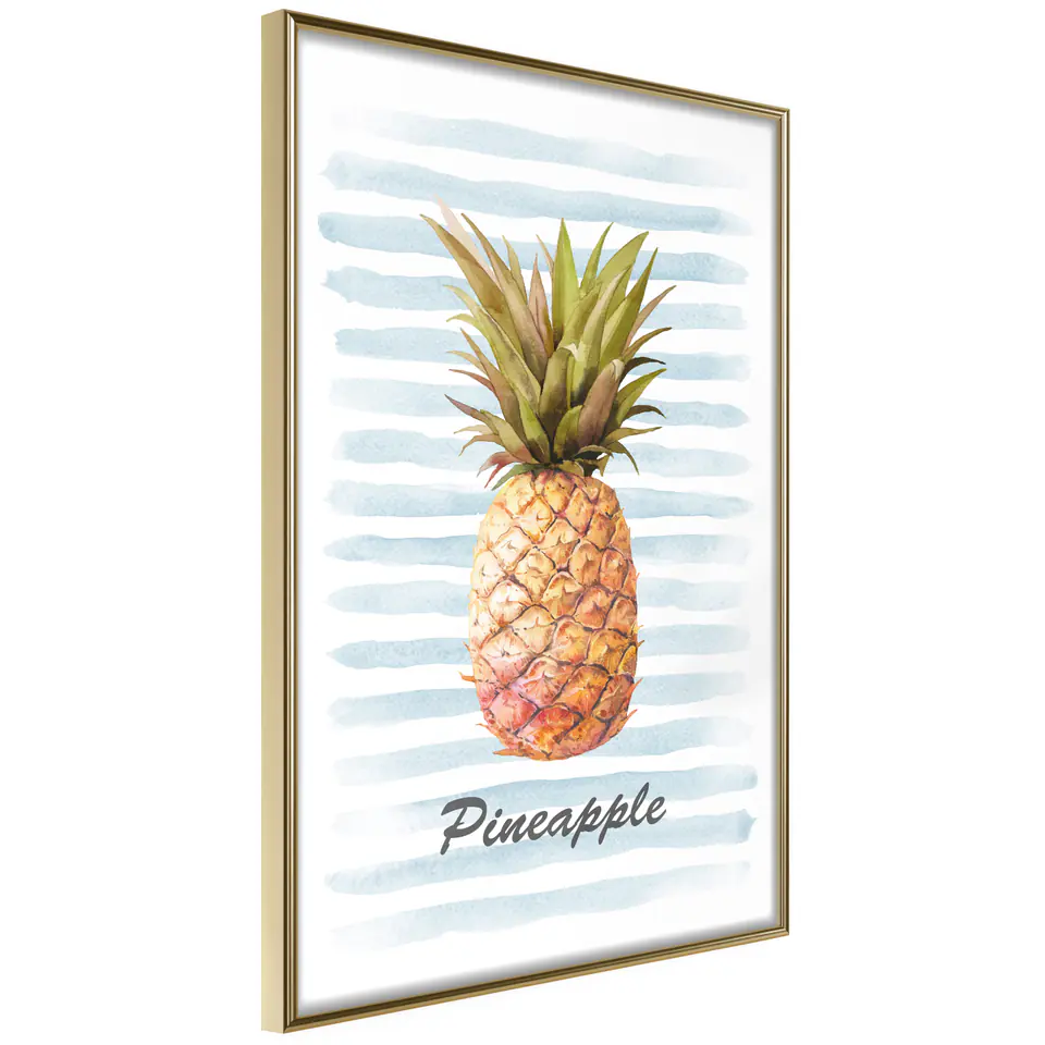 ⁨Plakat - Ananas i paski [Poster] (rozmiar 30x45, wykończenie Rama złota)⁩ w sklepie Wasserman.eu