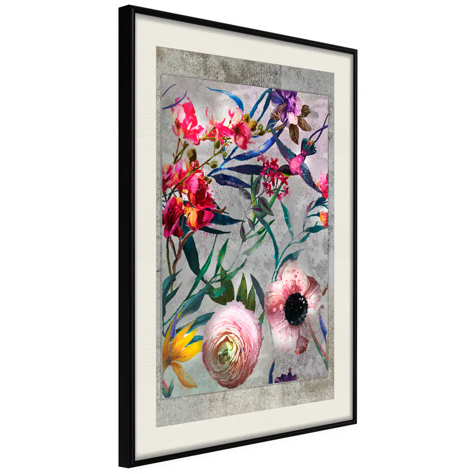 ⁨Poster - Scattered flowers (size 20x30, finish Black frame with passe-partout)⁩ at Wasserman.eu