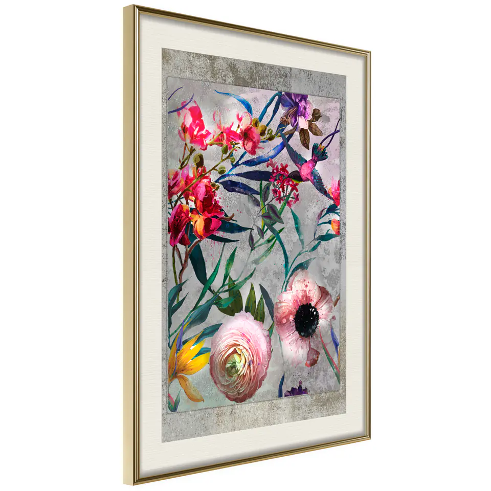 ⁨Poster - Scattered flowers (size 20x30, finish Gold frame with passe-partout)⁩ at Wasserman.eu