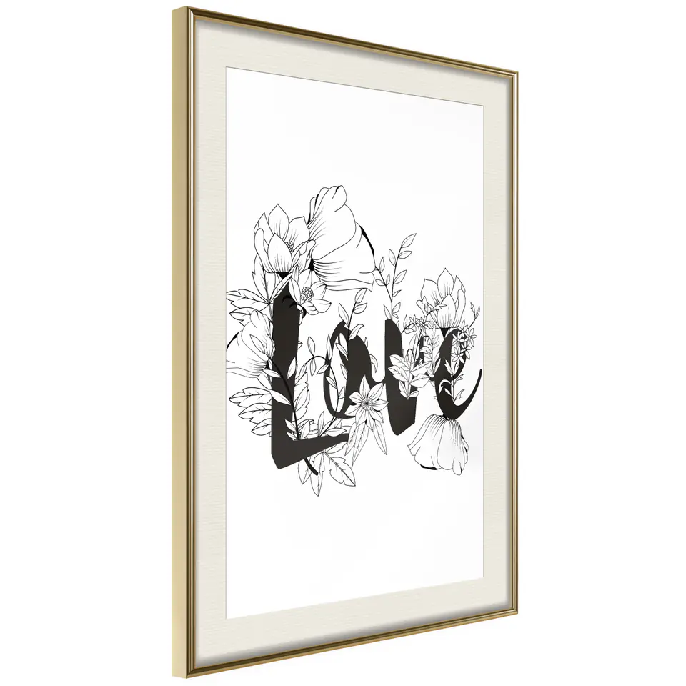 ⁨Poster - Blooming Love (size 30x45, finish Gold frame with passe-partout)⁩ at Wasserman.eu
