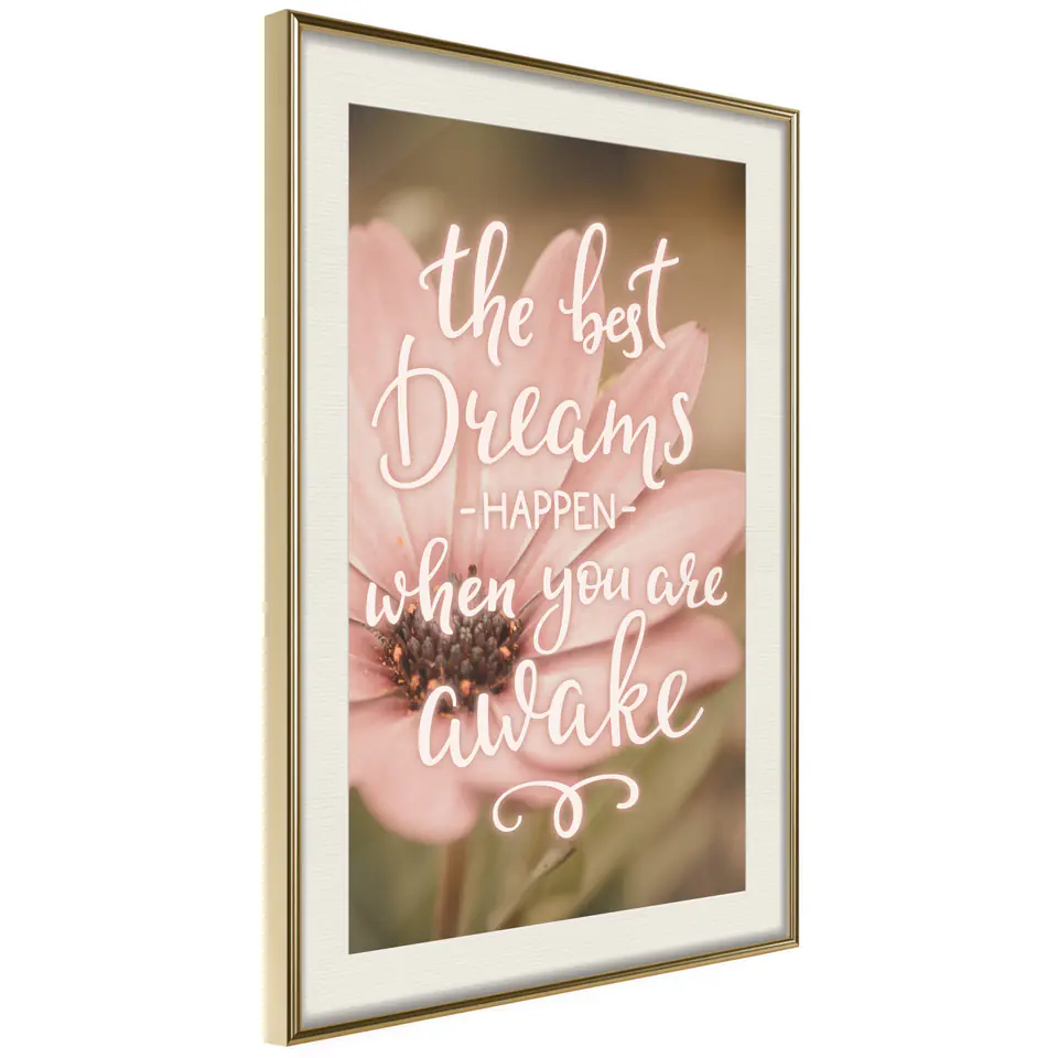 ⁨Plakat - The best dreams happen when you are awake [Poster] (rozmiar 20x30, wykończenie Rama złota z passe-partout)⁩ w sklepie Wasserman.eu