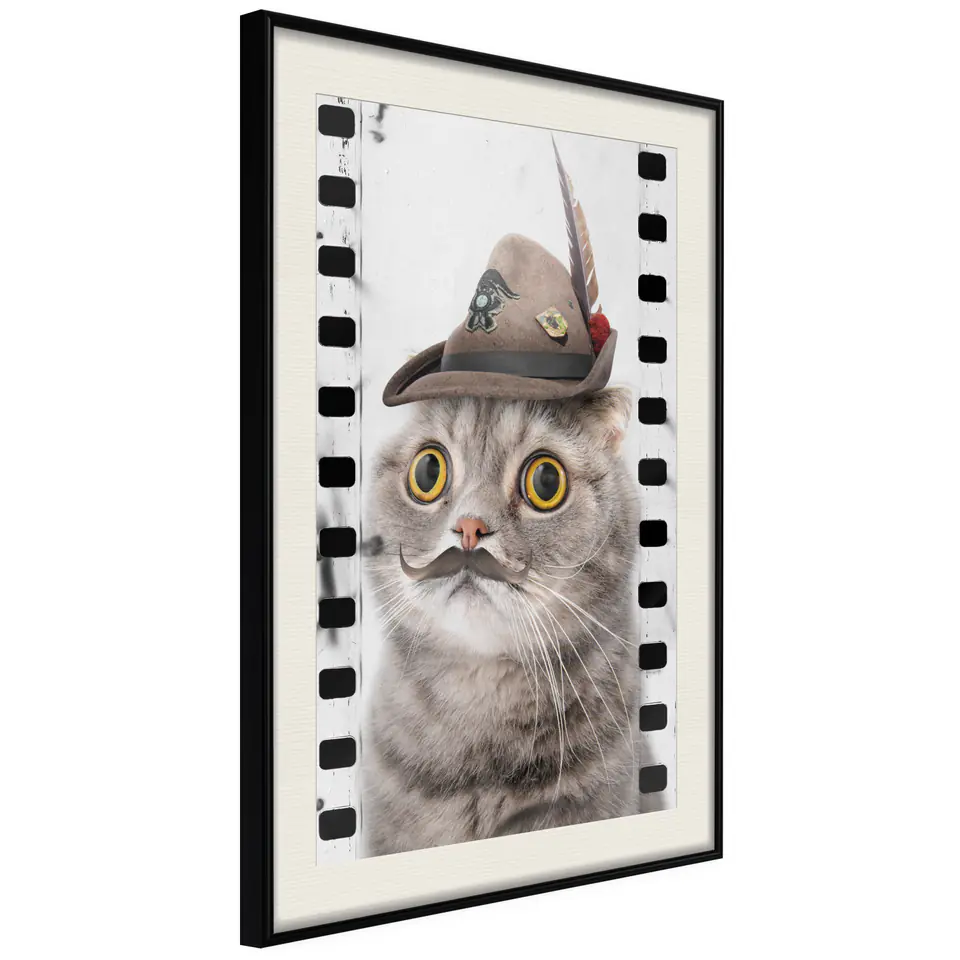 ⁨Plakat - Kot w kapeluszu [Poster] (rozmiar 20x30, wykończenie Rama czarna z passe-partout)⁩ w sklepie Wasserman.eu