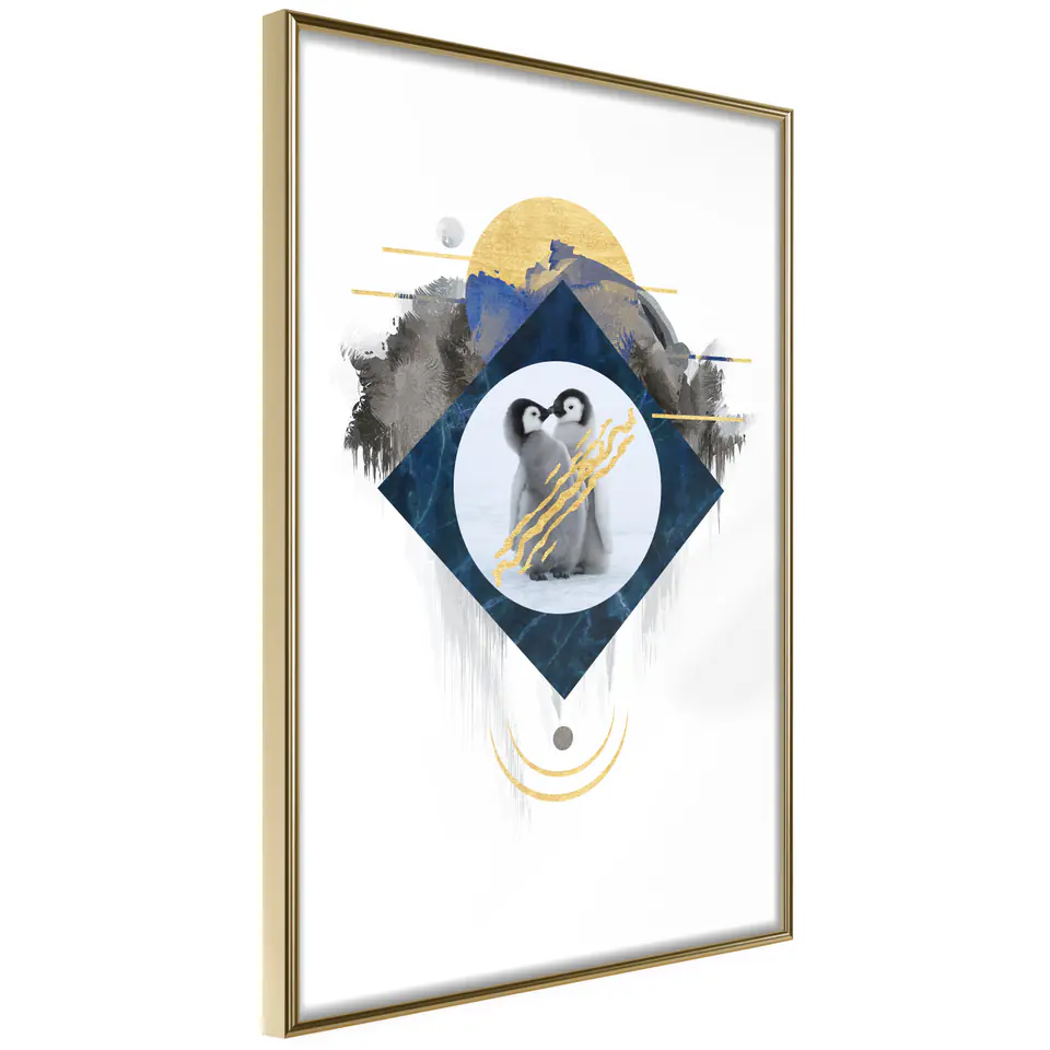 ⁨Poster - Small penguins (size 20x30, finish Gold frame)⁩ at Wasserman.eu