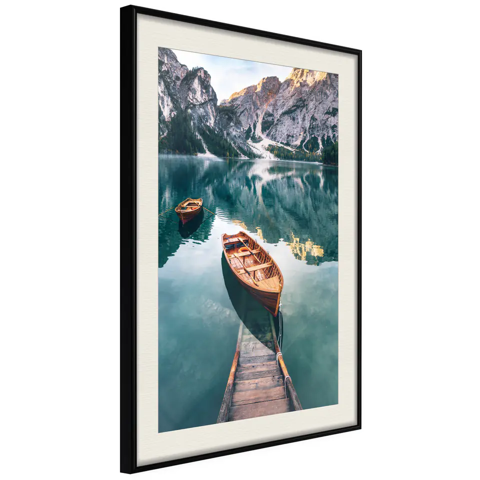 ⁨Poster - Lake in a mountain valley (size 30x45, finish Black frame with passe-partout)⁩ at Wasserman.eu