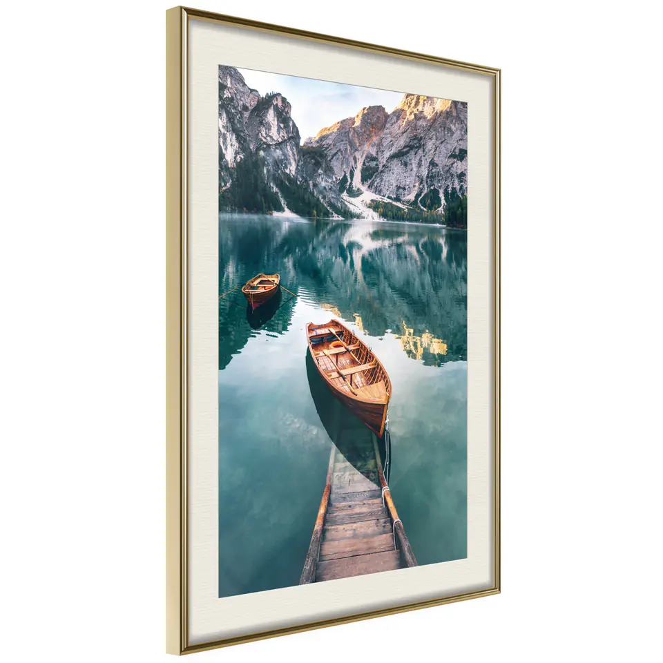⁨Poster - Lake in a mountain valley (size 20x30, finish Gold frame with passe-partout)⁩ at Wasserman.eu